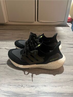 adidas Black and White Ultraboost with Neon Yellow Accents